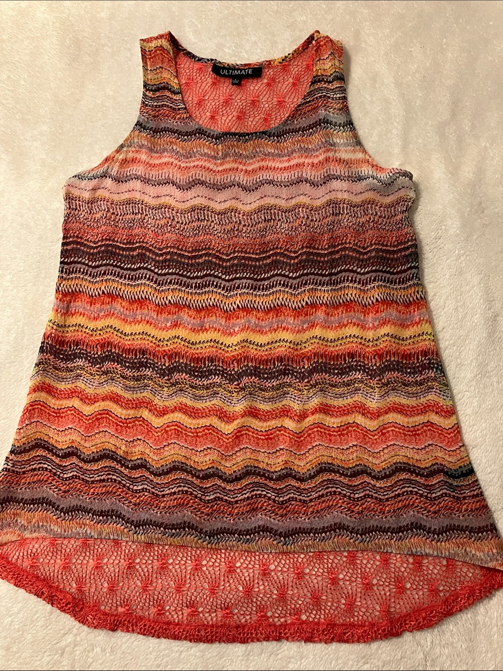 Ultimate Women's Multicolor Knit Tank Beach Coverup-Coral, Yellow & Brown